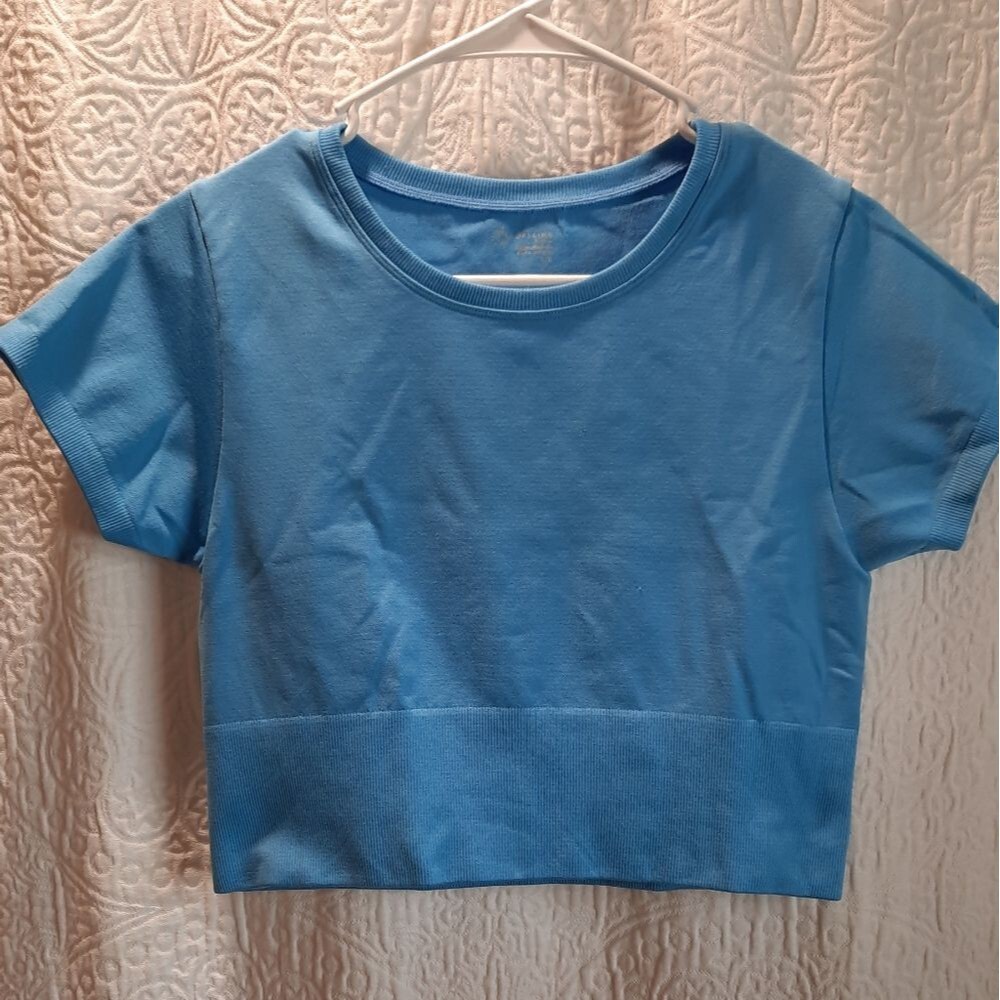 Aerie Offline Womans Cropped Top Large Blue Stretch Casual Pastel Party Festival